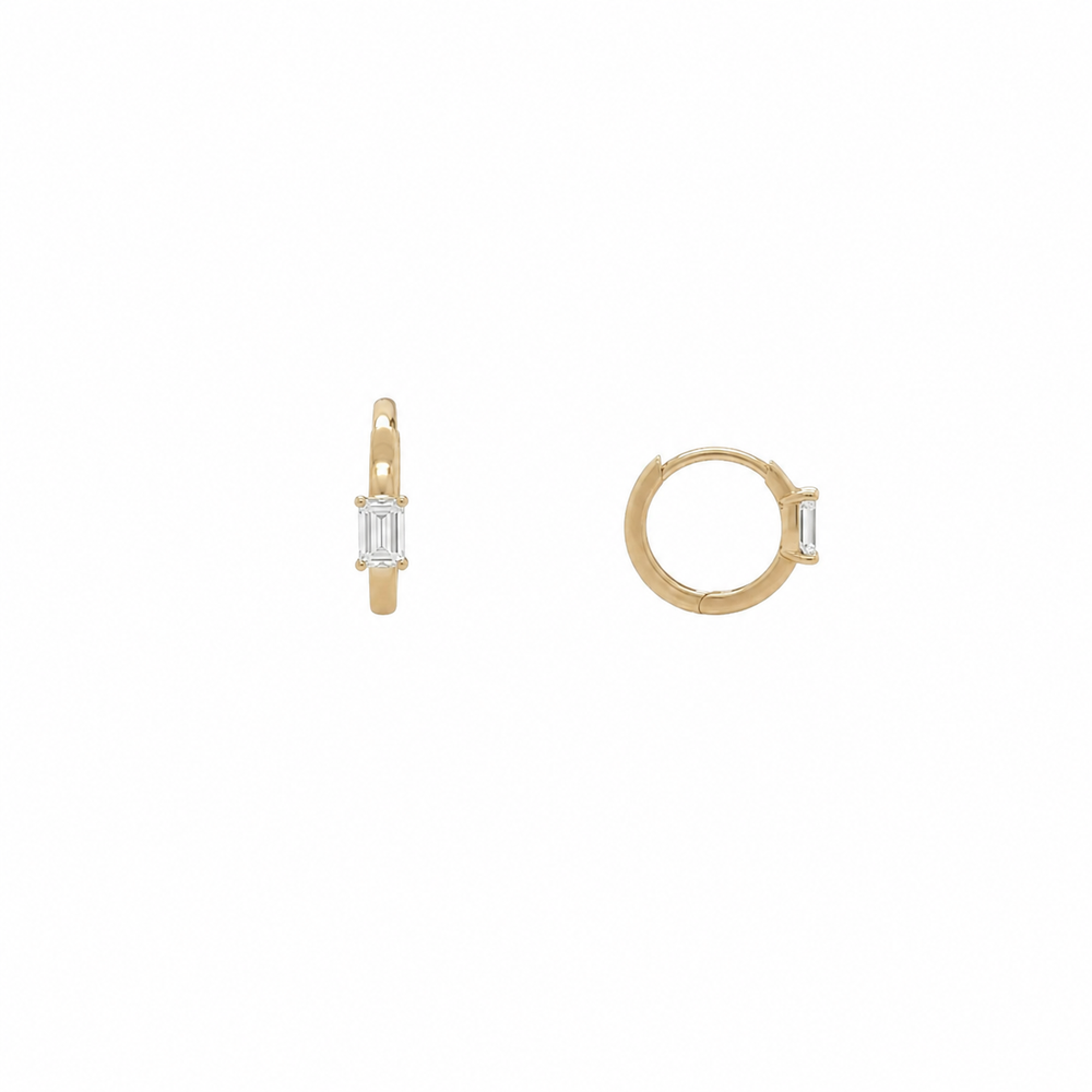 10ct Gold Lab-Grown Emerald Diamond Inlay Huggie Earrings