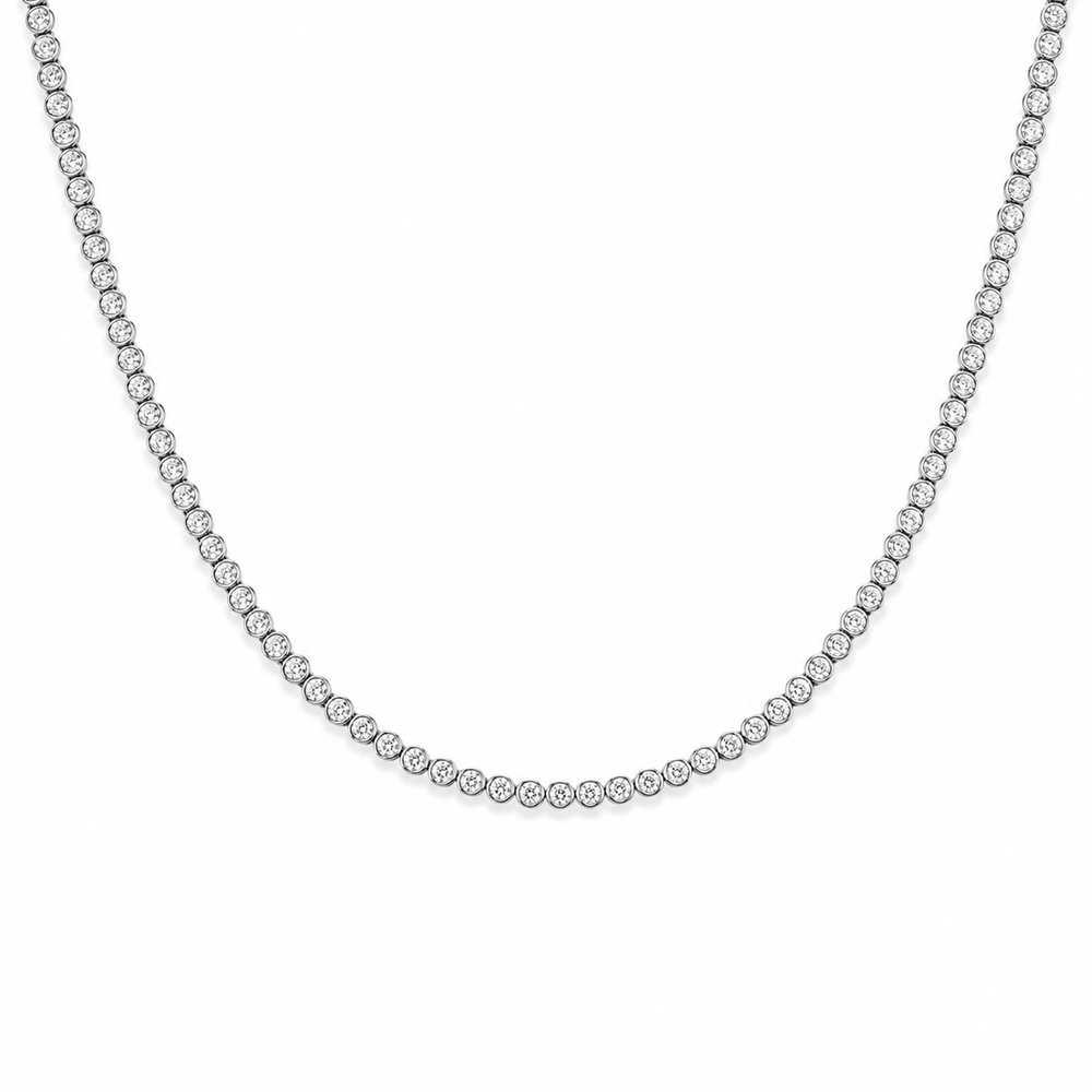 14ct Gold Lab Grown Tennis Necklace - Bezel Setting