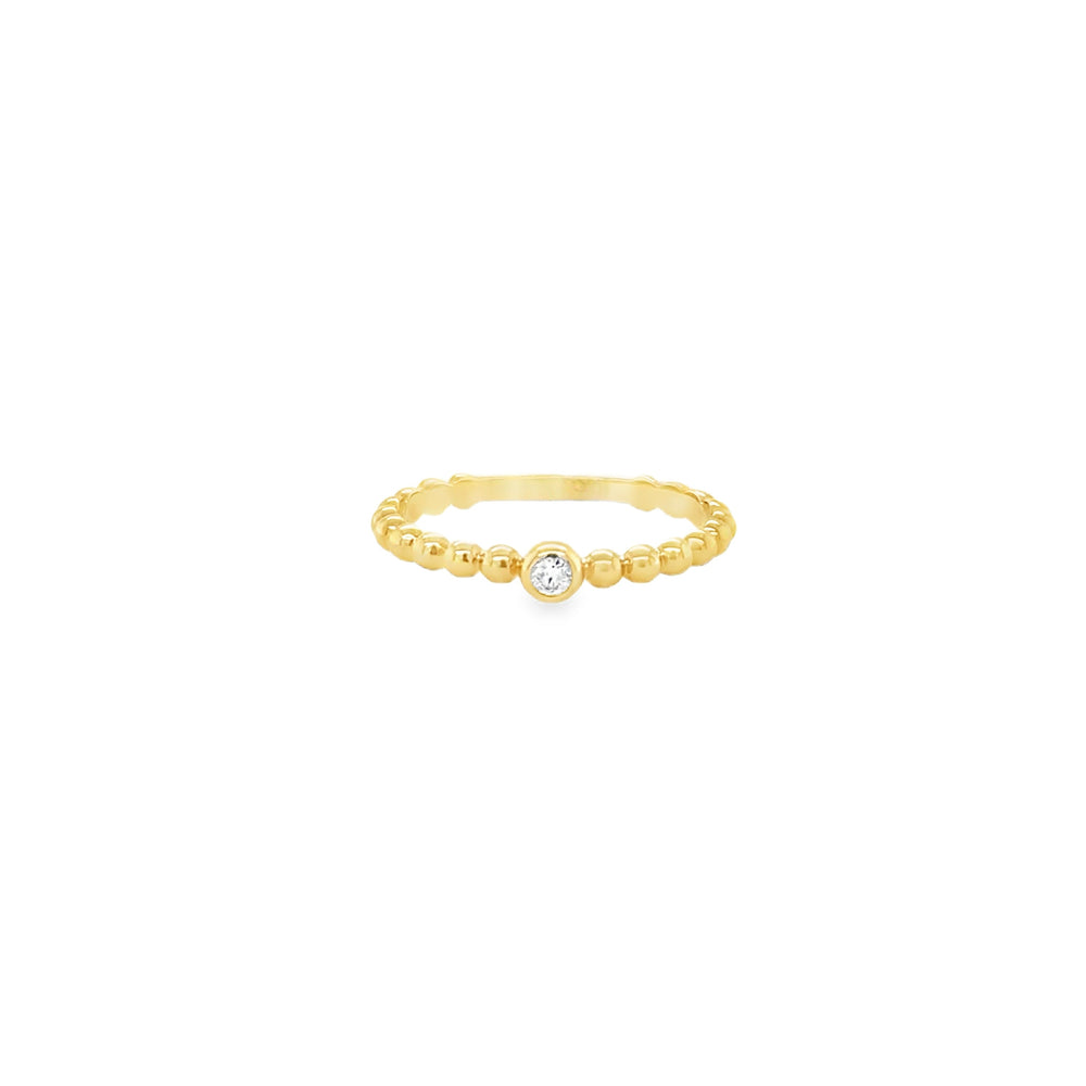 14ct Gold Bead and Single Diamond Ring