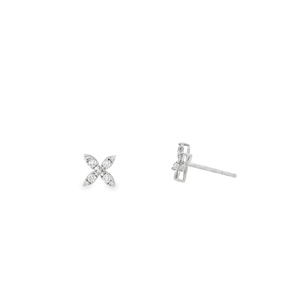14ct Gold Marquise Flower Diamond Stud Earrings
