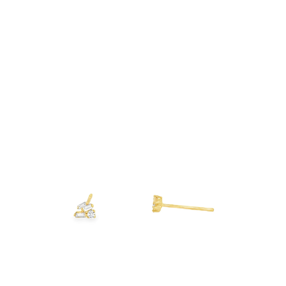 14ct Gold Baguette Diamond Cluster Stud Earrings