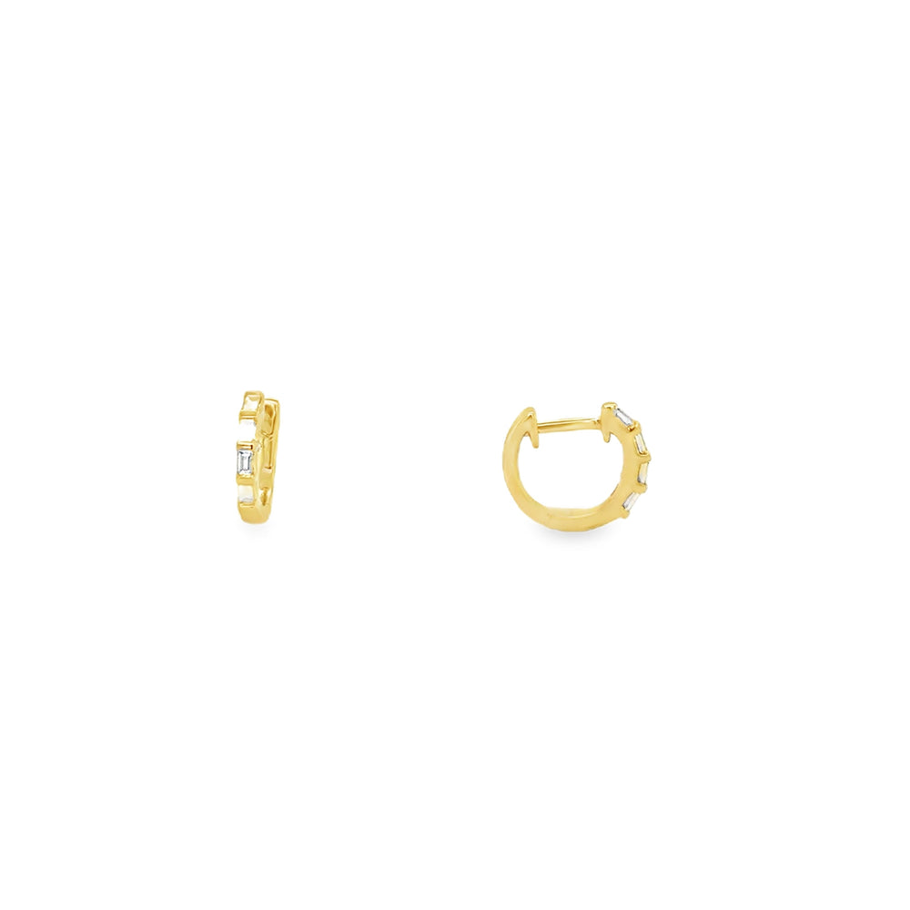 14ct Gold Diamond Baguette Huggie Earrings