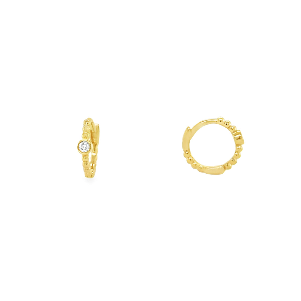 14ct Gold Mini Beaded and Diamond Huggie Earrings