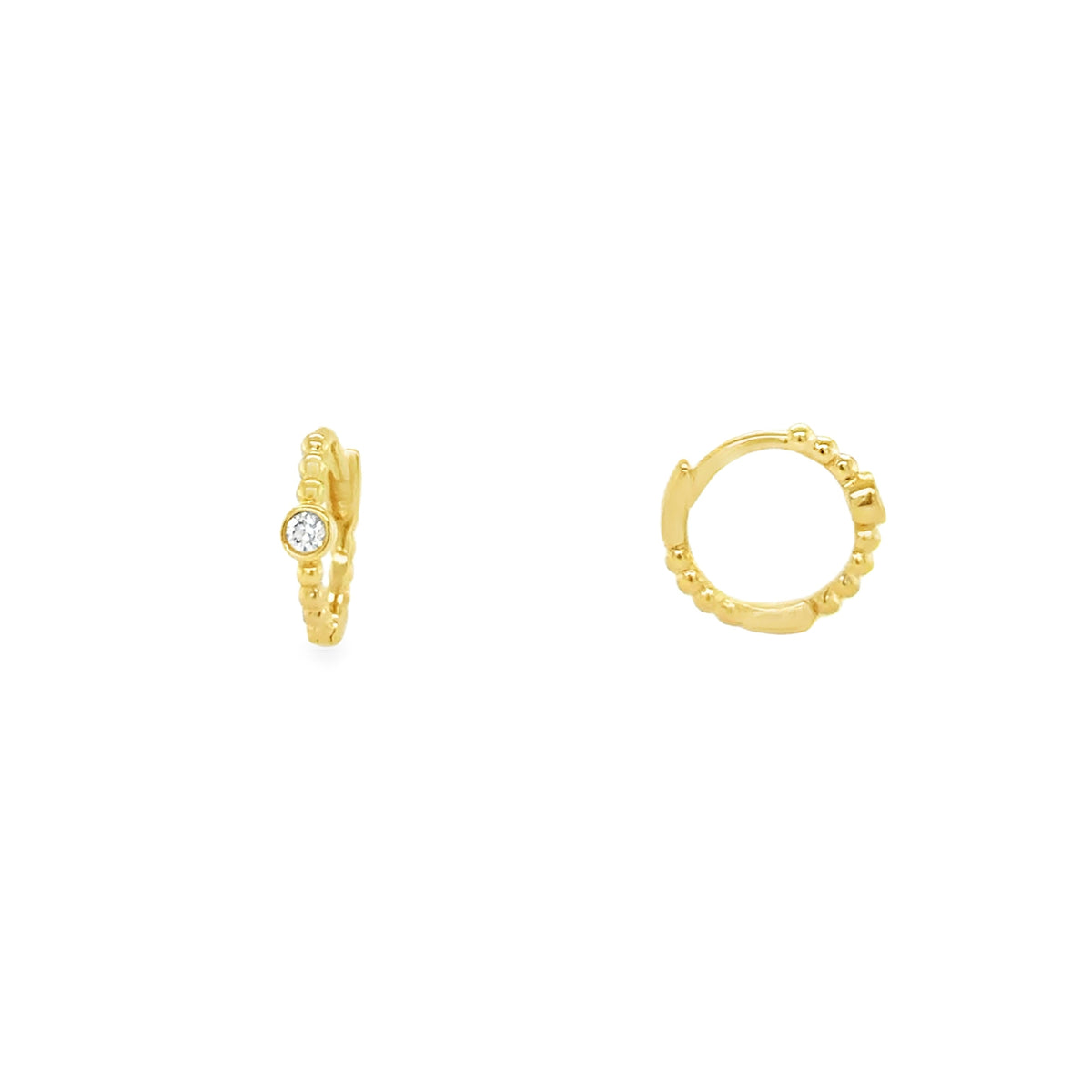14ct Gold Mini Beaded and Diamond Huggie Earrings